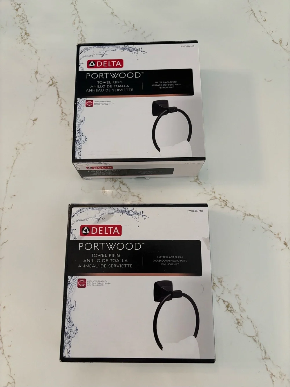 Two (2) Delta Portwood Matte Black Towel Rings